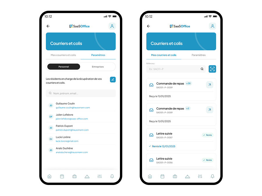 App SaaSOffice côté occupant — autre vue