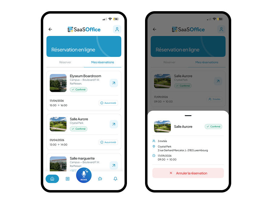 App SaaSOffice côté occupant — vue mobile